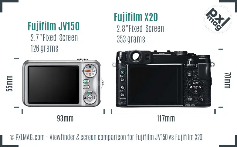 Fujifilm JV150 vs Fujifilm X20 Screen and Viewfinder comparison