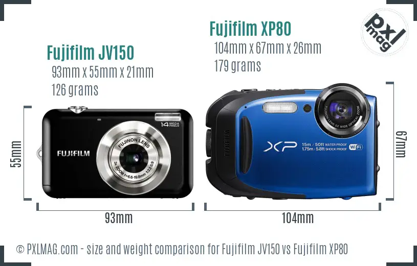 Fujifilm JV150 vs Fujifilm XP80 size comparison