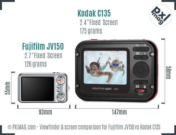 Fujifilm JV150 vs Kodak C135 Screen and Viewfinder comparison