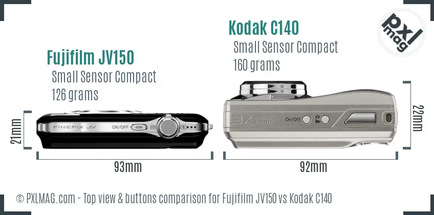Fujifilm JV150 vs Kodak C140 top view buttons comparison Fujifilm JV150 vs Kodak C140 top view buttons comparison