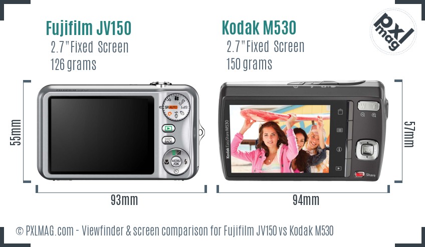 Fujifilm JV150 vs Kodak M530 Screen and Viewfinder comparison