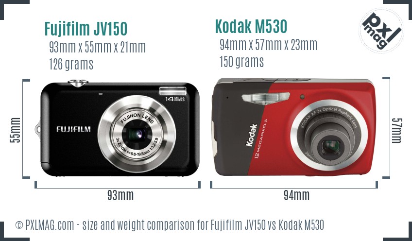 Fujifilm JV150 vs Kodak M530 size comparison Fujifilm JV150 vs Kodak M530 size comparison