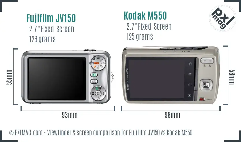 Fujifilm JV150 vs Kodak M550 Screen and Viewfinder comparison