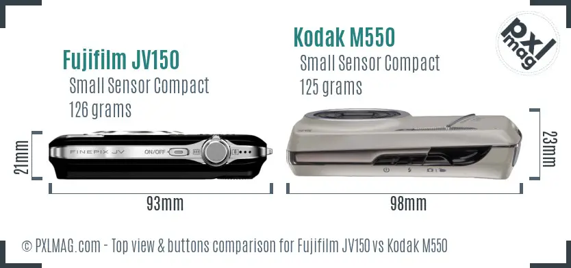 Fujifilm JV150 vs Kodak M550 top view buttons comparison