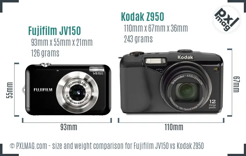 Fujifilm JV150 vs Kodak Z950 size comparison Fujifilm JV150 vs Kodak Z950 size comparison