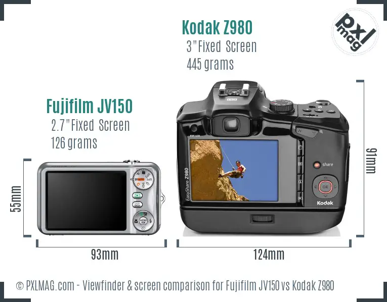 Fujifilm JV150 vs Kodak Z980 Screen and Viewfinder comparison