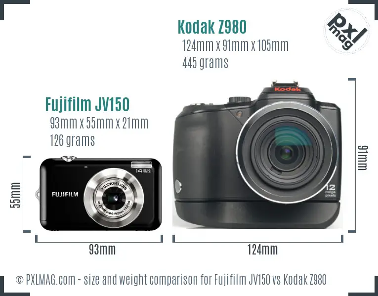 Fujifilm JV150 vs Kodak Z980 size comparison