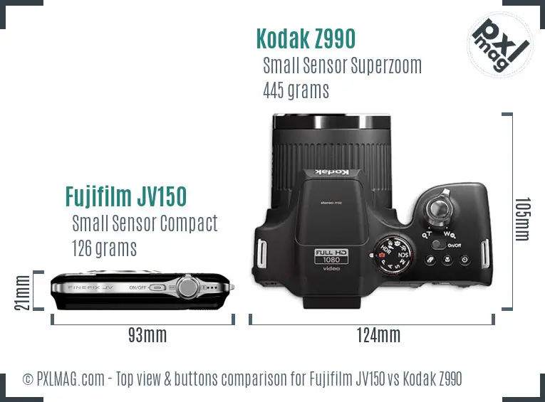 Fujifilm JV150 vs Kodak Z990 top view buttons comparison
