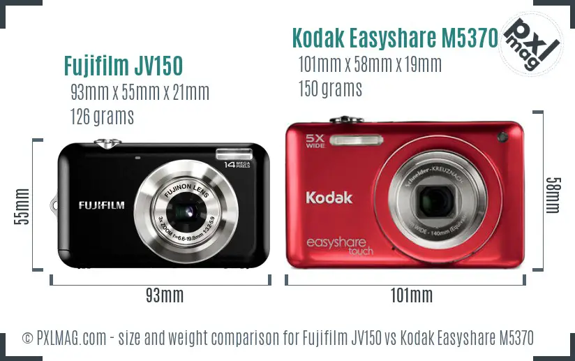 Fujifilm JV150 vs Kodak Easyshare M5370 size comparison