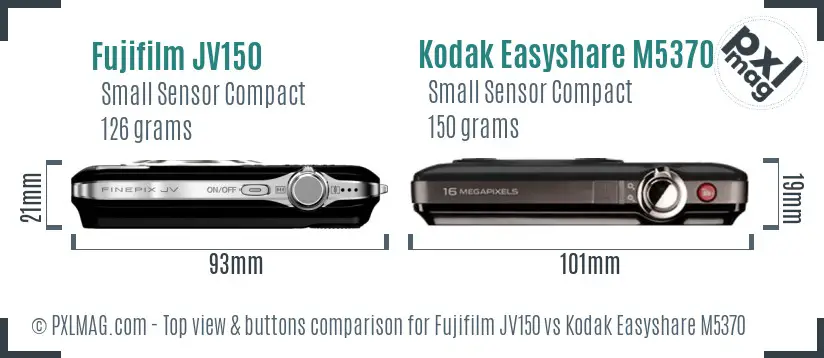 Fujifilm JV150 vs Kodak Easyshare M5370 top view buttons comparison
