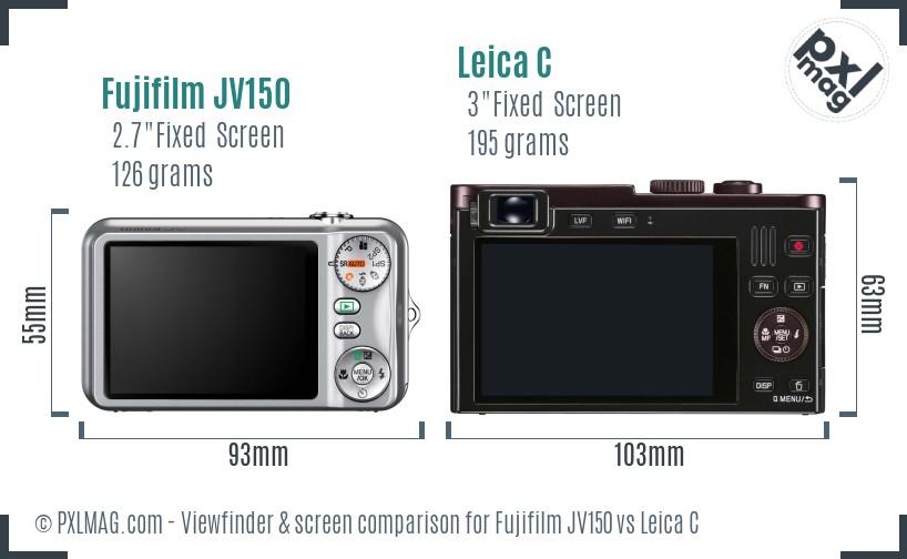 Fujifilm JV150 vs Leica C Screen and Viewfinder comparison