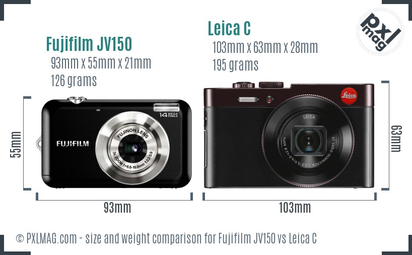 Fujifilm JV150 vs Leica C size comparison
