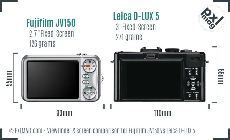 Fujifilm JV150 vs Leica D-LUX 5 Screen and Viewfinder comparison