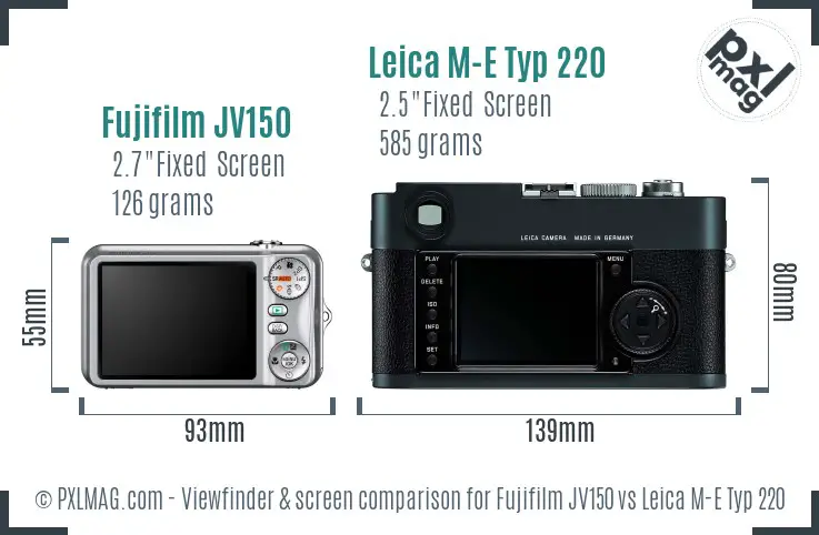 Fujifilm JV150 vs Leica M-E Typ 220 Screen and Viewfinder comparison