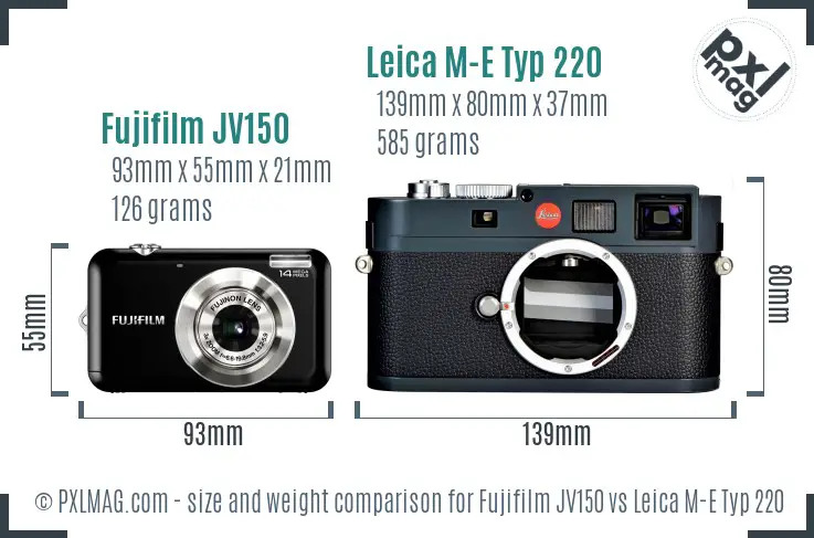 Fujifilm JV150 vs Leica M-E Typ 220 size comparison