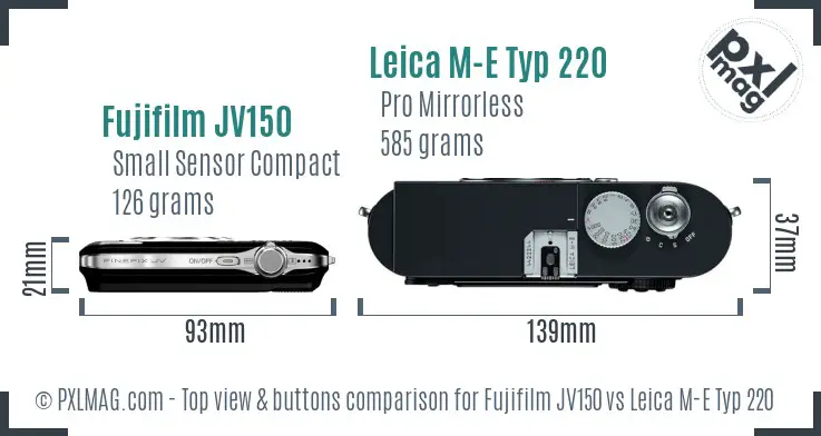 Fujifilm JV150 vs Leica M-E Typ 220 top view buttons comparison