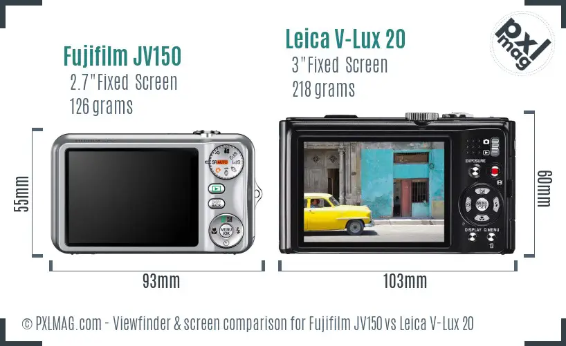 Fujifilm JV150 vs Leica V-Lux 20 Screen and Viewfinder comparison