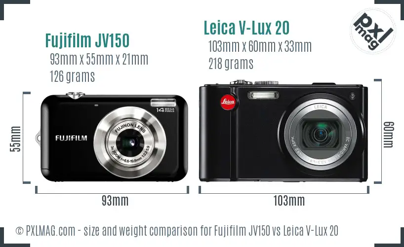 Fujifilm JV150 vs Leica V-Lux 20 size comparison