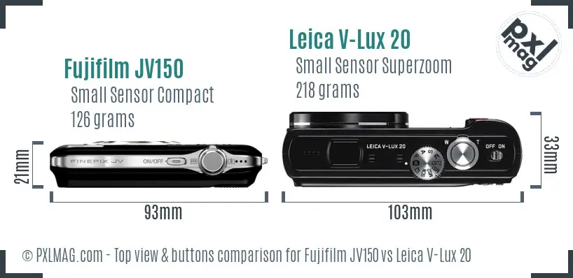 Fujifilm JV150 vs Leica V-Lux 20 top view buttons comparison