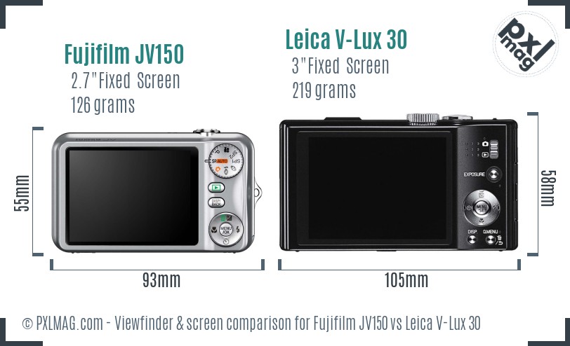 Fujifilm JV150 vs Leica V-Lux 30 Screen and Viewfinder comparison