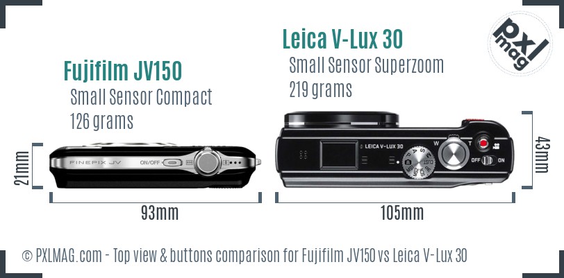 Fujifilm JV150 vs Leica V-Lux 30 top view buttons comparison