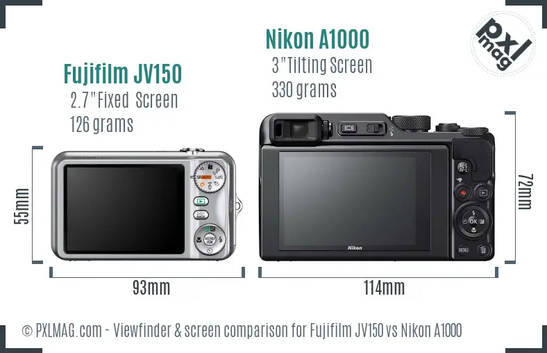 Fujifilm JV150 vs Nikon A1000 Screen and Viewfinder comparison