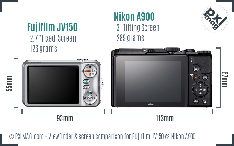 Fujifilm JV150 vs Nikon A900 Screen and Viewfinder comparison