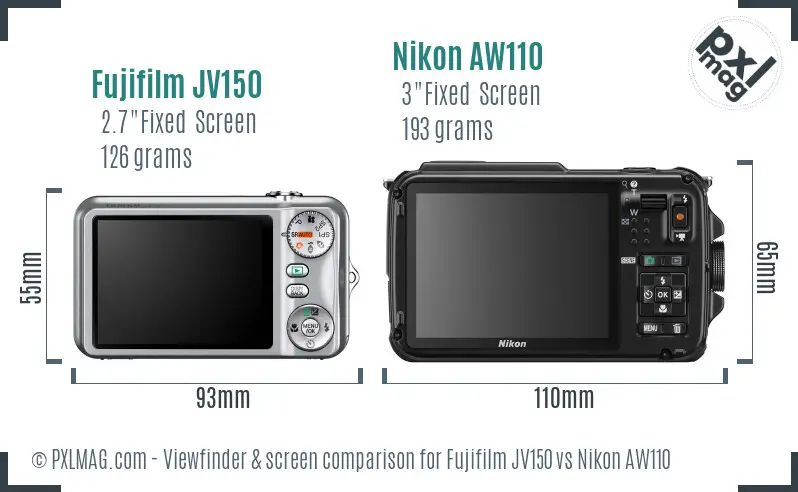 Fujifilm JV150 vs Nikon AW110 Screen and Viewfinder comparison