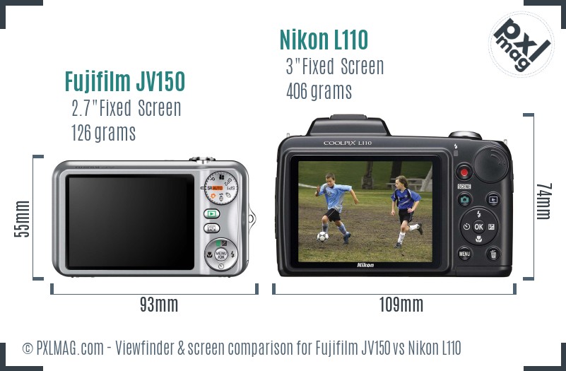 Fujifilm JV150 vs Nikon L110 Screen and Viewfinder comparison