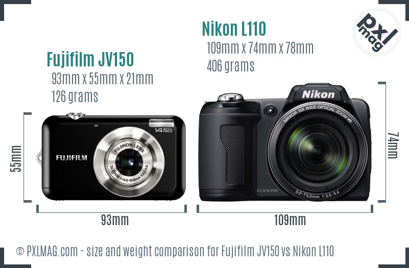 Fujifilm JV150 vs Nikon L110 size comparison Fujifilm JV150 vs Nikon L110 size comparison