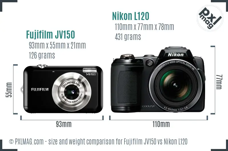 Fujifilm JV150 vs Nikon L120 size comparison