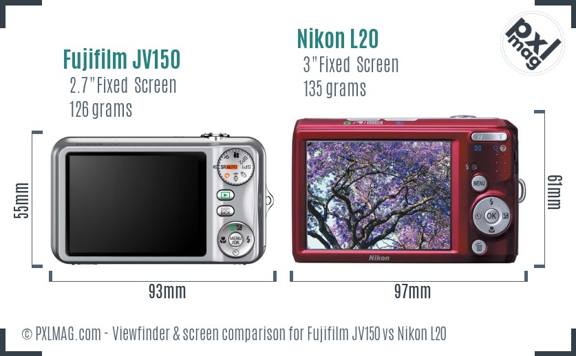 Fujifilm JV150 vs Nikon L20 Screen and Viewfinder comparison