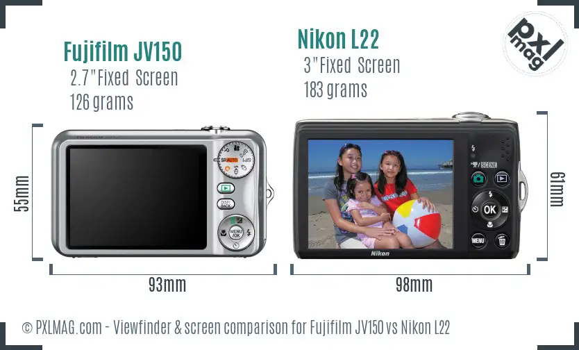 Fujifilm JV150 vs Nikon L22 Screen and Viewfinder comparison Fujifilm JV150 vs Nikon L22 Screen and Viewfinder comparison
