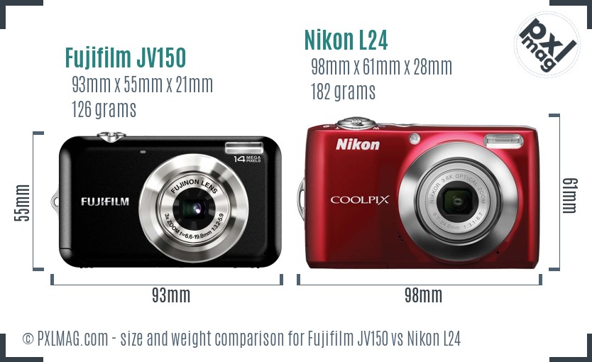 Fujifilm JV150 vs Nikon L24 size comparison Fujifilm JV150 vs Nikon L24 size comparison