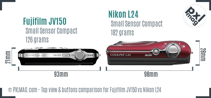 Fujifilm JV150 vs Nikon L24 top view buttons comparison