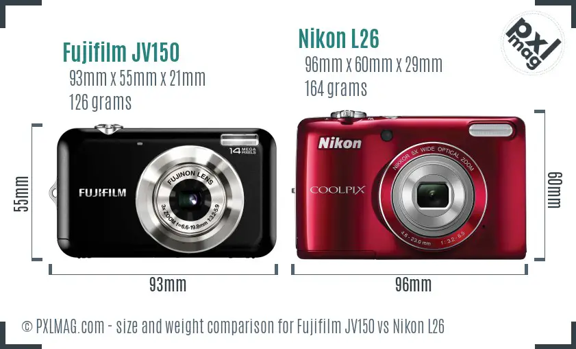 Fujifilm JV150 vs Nikon L26 size comparison Fujifilm JV150 vs Nikon L26 size comparison