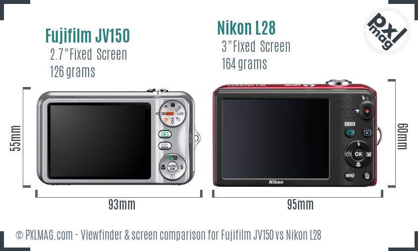 Fujifilm JV150 vs Nikon L28 Screen and Viewfinder comparison