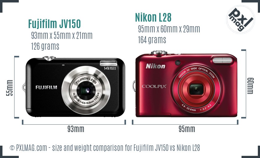 Fujifilm JV150 vs Nikon L28 size comparison