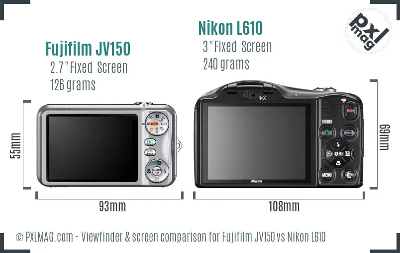 Fujifilm JV150 vs Nikon L610 Screen and Viewfinder comparison