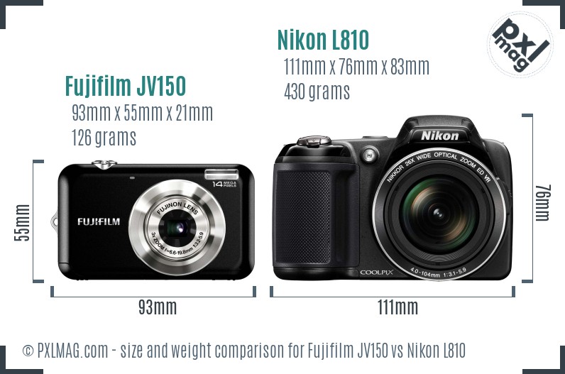 Fujifilm JV150 vs Nikon L810 size comparison Fujifilm JV150 vs Nikon L810 size comparison