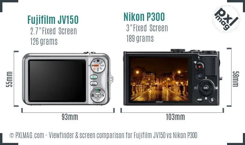Fujifilm JV150 vs Nikon P300 Screen and Viewfinder comparison