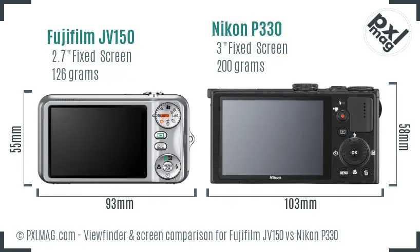 Fujifilm JV150 vs Nikon P330 Screen and Viewfinder comparison