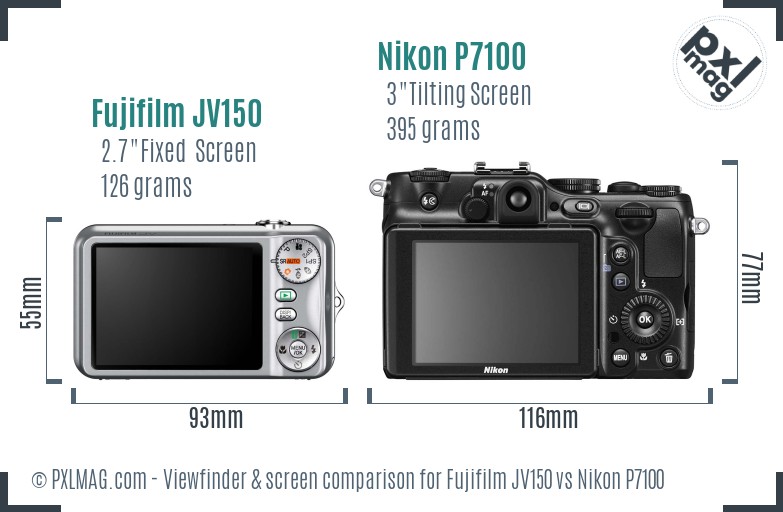 Fujifilm JV150 vs Nikon P7100 Screen and Viewfinder comparison
