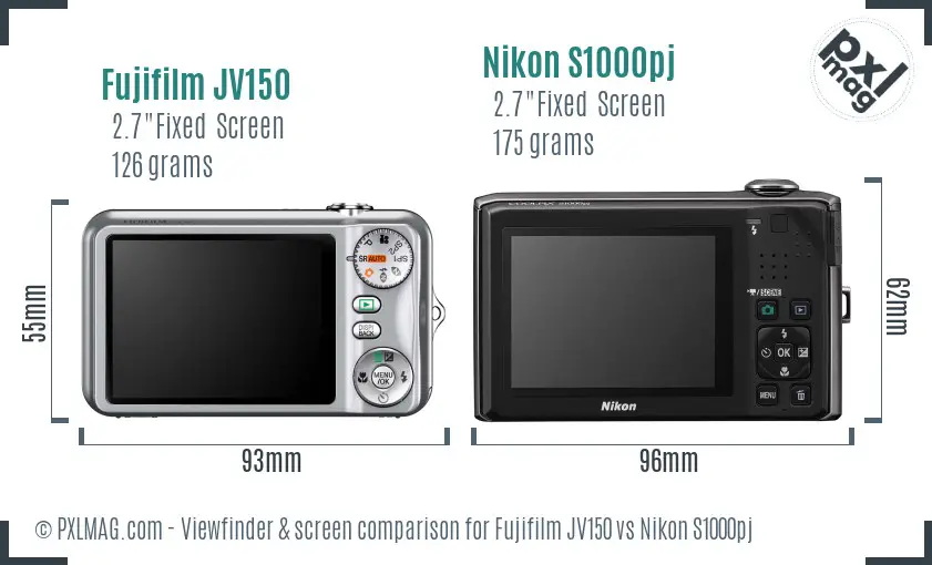 Fujifilm JV150 vs Nikon S1000pj Screen and Viewfinder comparison