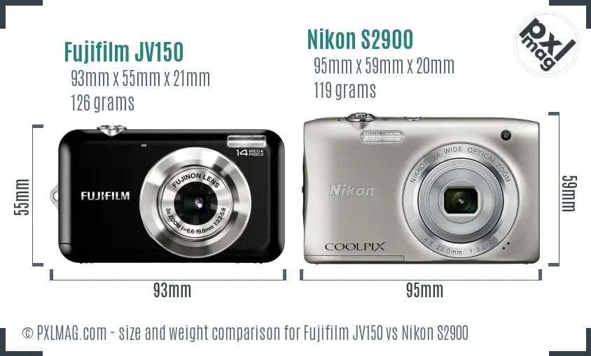 Fujifilm JV150 vs Nikon S2900 size comparison