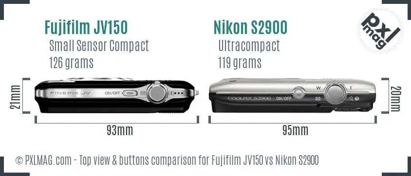 Fujifilm JV150 vs Nikon S2900 top view buttons comparison