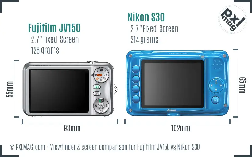 Fujifilm JV150 vs Nikon S30 Screen and Viewfinder comparison