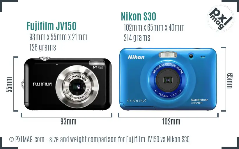Fujifilm JV150 vs Nikon S30 size comparison