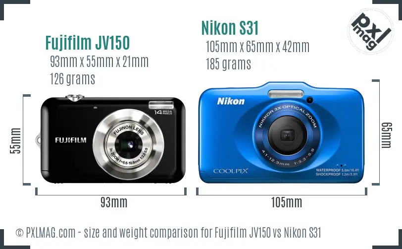 Fujifilm JV150 vs Nikon S31 size comparison