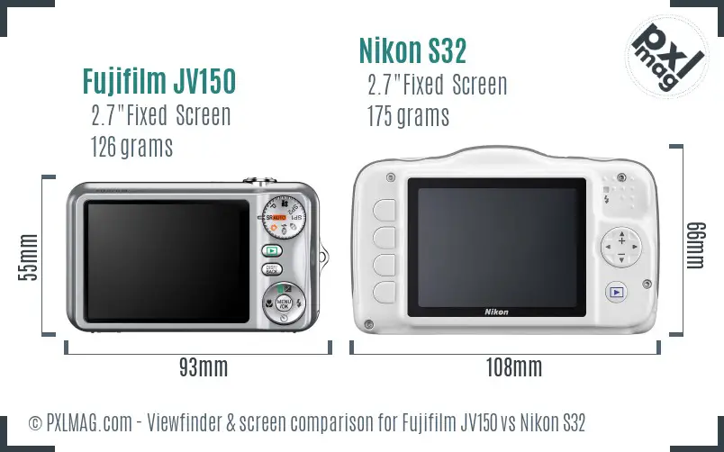 Fujifilm JV150 vs Nikon S32 Screen and Viewfinder comparison